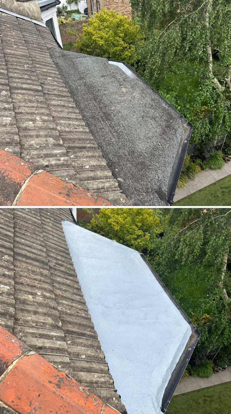 Flat roof repair before and after