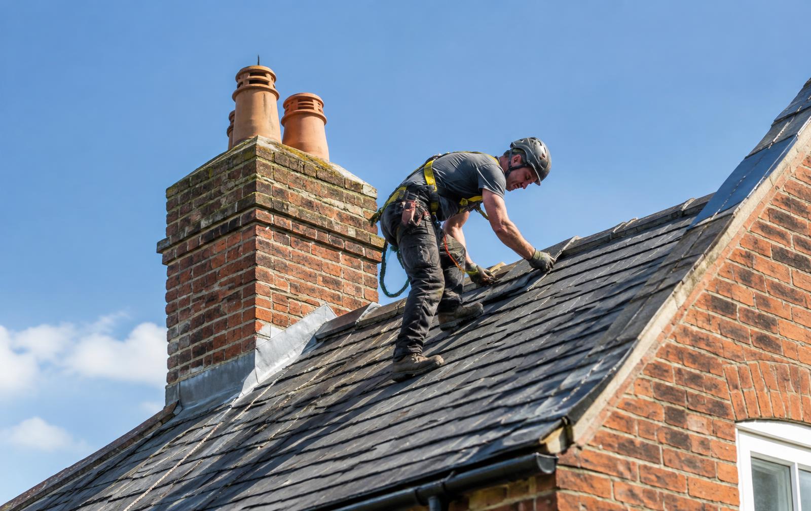 Royal Oak roofer repairing a slate roof in Berkshire